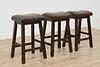 Set of 3 Rustic Farmhouse Leather Bar or Breakfast Stools (2)