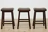 Set of 3 Rustic Farmhouse Leather Bar or Breakfast Stools (3)