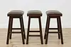 Set of 3 Rustic Farmhouse Leather Bar or Breakfast Stools (4)