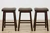 Set of 3 Rustic Farmhouse Leather Bar or Breakfast Stools (5)