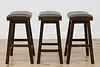 Set of 3 Rustic Farmhouse Leather Bar or Breakfast Stools (6)