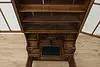 Dutch Antique Carved Oak Secretary Desk & Bookcase (8)