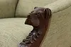 Victorian Antique Walnut Carved Dog Head Armchair New Fabric (16)