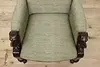 Victorian Antique Walnut Carved Dog Head Armchair New Fabric (5)