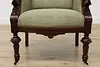 Victorian Antique Walnut Carved Dog Head Armchair New Fabric (6)