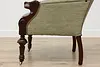 Victorian Antique Walnut Carved Dog Head Armchair New Fabric (9)