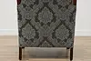 French Antique Walnut Marquetry Library Chair New Upholstery (11)