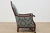 French Antique Walnut Marquetry Library Chair New Upholstery (12)