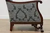 French Antique Walnut Marquetry Library Chair New Upholstery (14)