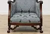 French Antique Walnut Marquetry Library Chair New Upholstery (4)