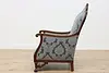 French Antique Walnut Marquetry Library Chair New Upholstery (6)