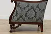 French Antique Walnut Marquetry Library Chair New Upholstery (8)