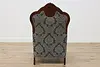 French Antique Walnut Marquetry Library Chair New Upholstery (9)