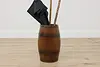 Farmhouse Antique Oak & Brass Barrel Umbrella Cane Holder (2)