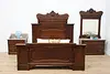 Victorian Antique 3 Pc Bedroom Set King Size Bed Marble Tops (2)