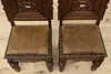 Set of 8 Antique Mouth of Truth Oak & Leather Dining Chairs (13)