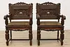 Set of 8 Antique Mouth of Truth Oak & Leather Dining Chairs (24)