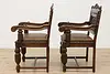 Set of 8 Antique Mouth of Truth Oak & Leather Dining Chairs (28)