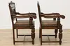 Set of 8 Antique Mouth of Truth Oak & Leather Dining Chairs (30)