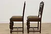 Set of 8 Antique Mouth of Truth Oak & Leather Dining Chairs (7)