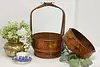 Chinese Vintage Pine Lunch Bucket or Pail, Painted Birds (3)