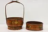 Chinese Vintage Pine Lunch Bucket or Pail, Painted Birds (5)