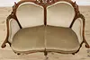 Swedish Antique Hand Carved Walnut & Mohair Loveseat or Sofa (10)