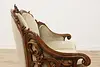 Swedish Antique Hand Carved Walnut & Mohair Loveseat or Sofa (18)