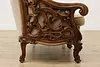 Swedish Antique Hand Carved Walnut & Mohair Loveseat or Sofa (19)