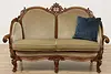 Swedish Antique Hand Carved Walnut & Mohair Loveseat or Sofa (2)