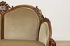 Swedish Antique Hand Carved Walnut & Mohair Loveseat or Sofa (7)