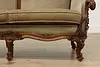 Swedish Antique Hand Carved Walnut & Mohair Loveseat or Sofa (9)