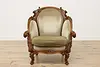 Swedish Antique Hand Carved Walnut & Mohair Library Chair (2)