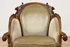 Swedish Antique Hand Carved Walnut & Mohair Library Chair (4)