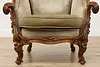 Swedish Antique Hand Carved Walnut & Mohair Library Chair (5)