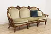 Swedish Antique Hand Carved Walnut & Mohair Sofa (2)