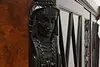 Hungarian Antique Ebony & Burl Office Bookcase, Carved Busts (22)