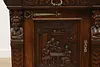 Renaissance Antique Oak Sideboard Buffet Bar, Tavern Scenes (12)