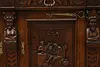 Renaissance Antique Oak Sideboard Buffet Bar, Tavern Scenes (13)