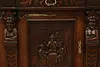 Renaissance Antique Oak Sideboard Buffet Bar, Tavern Scenes (14)