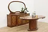 Italian Art Deco Faux Burl 6' Oval Dining Table & Leaf (3)