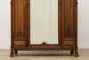 Art Nouveau French Antique Walnut Armoire Wardrobe & Mirror (8)