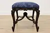 French Antique Carved Walnut Boudoir Hall Bench, New Fabric (4)