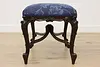 French Antique Carved Walnut Boudoir Hall Bench, New Fabric (6)