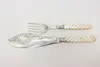 Mother of Pearl & Engraved Silver Antique Fish Carving Set (2)