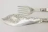 Mother of Pearl & Engraved Silver Antique Fish Carving Set (3)