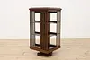 Spinning Antique Walnut Revolving Chairside Bookcase (5)