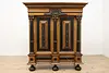 Dutch Kas Antique Carved Elm Dowry Armoire Wardrobe Cabinet (7)