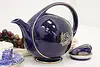 Asian Design Vintage Painted Blue Porcelain Teapot, Hall (3)