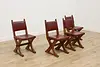 Set of 4 Vintage Tudor Design Oak & Leather Dining Chairs (2)